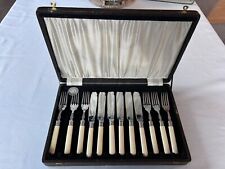 12teiliges Fischbesteck in Jugendstiloptik - alt/antik - in Originalschatulle