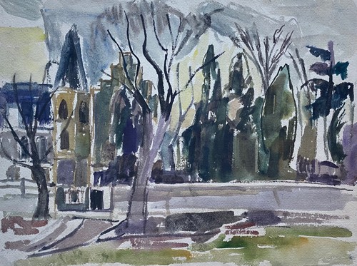 Aquarell parklandschaft - parklandschaft, am