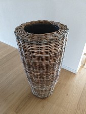 Rattan Pflanzkübel Grau mit Kunststoffeinsatz Ø 50cm Pflanzkorb Blumentopf Kübel
