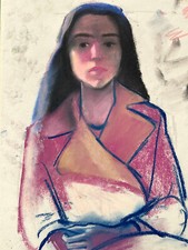 KREIDE ZEICHNUNG AUF PAPIER PERSONEN PORTRAIT EINER FRAU