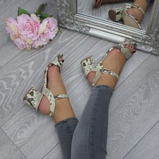 DAMEN-BRAUTJUNGFER-SANDALEN NIEDRIGER MITTELHOHER BLOCKABSATZ PEEPTOE KNÖCHELRIEMEN SCHUHE