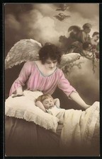 Ansichtskarte Schutzengel wacht über Kind in seinem Bett 