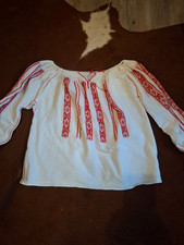 *Folklore*Carmen*Bluse*weiß/cremeweiß*rot*Stickerei*Hippie*Goa*Gr S-M