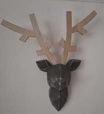 Dekoration Hirschkopf  Hirsch Wanddekoration Geweih 3 teiliges Set grau