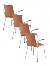 Holzstuhl, Besucherstuhl mit Armlehnen Rotbraun, stapelbar 4er Set