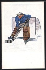 Künstler-AK Eishockey, Goalie, Torhüter 