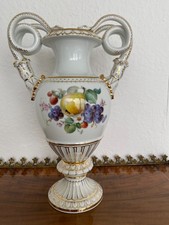 Meissen exklusive gr. Schlangenhenkel Vase Fruchtmalerei beidseitig Gold 1.Wahl