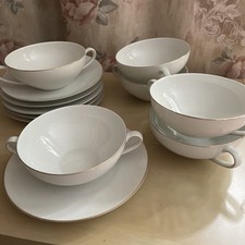 6 Suppentassen mit Untertassen mit Goldrand von Arzberg