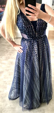 Weise Abendkleid, Ballkleid, Blau, Glitzer, Gr. 38, Tüll, Pailletten, Hochzeit