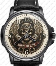 Born To Ride Biker Thema Kunst Stilvoll Lederarmband Geschenk Armbanduhr
