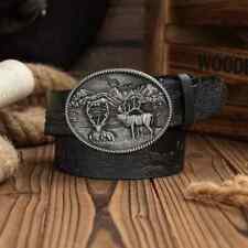 Ledergürtel schwarz oval Hirsch Gürtelschnalle Buckle Jagd Reh Tracht Western