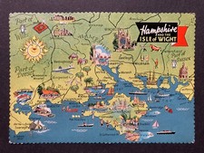 Eine bildhafte Karte von Hampshire & Isle of Wight Vintage Karte Postkarte Q2