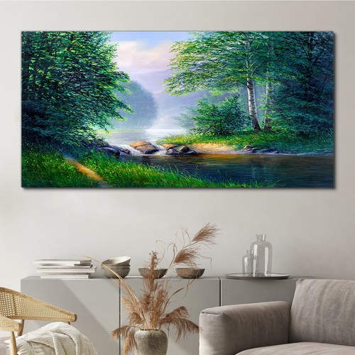 Malerei wald bäume - wald, fluss