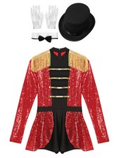 DE ranrann Damen Zirkus Kostüm Langarm Pailletten Kleid Ringmaster Uniform Set