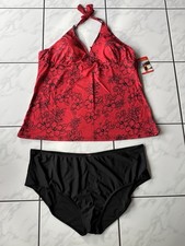 Tankini Größe 58 Cup C/D Neckholder In Schwarz Rot NEU