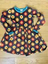 Maxomorra Kleid Gr. 110 / 116 Blumen braun Scandi TOP Zustand Mädchen Frühling