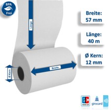 50 Thermo Rollen Kassenrollen  57mm x 40m x 12mm  57/40/12 Sharp XE-A201