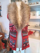Damen Strick Weste Fellkragen