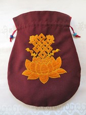 Bestickte Schmucktasche mit Lotus u. Endlosen Knoten -22x17– Mala Beutel - Nepal