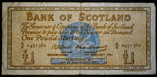Bank Of Scotland 5 Feb 1964 Bilisland/Watson £1 Pfund Banknote.