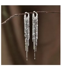 Ohrhänger lange Kette Silber 925, Damen Creolen Kette-Anhänger Ohrringe 9cm