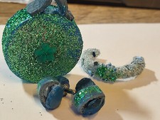 Barbie-Set festlich grün Glitzer Sandalen Tasche Diadem Unikate handmade