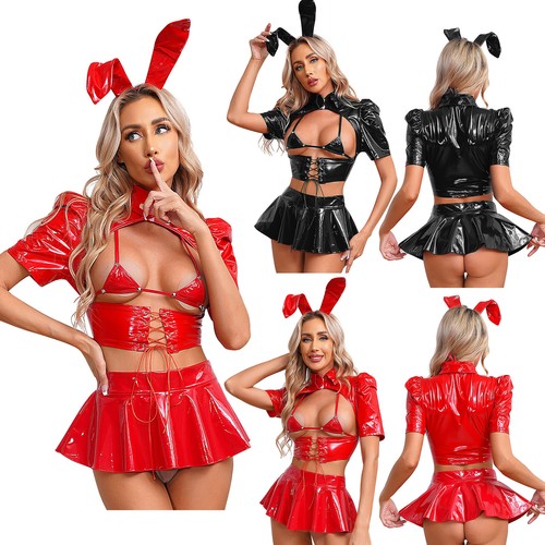 Damen wetlook dessous set - damen,