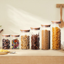4 Vorratsglas Vorratsgläser Vorratsdosen Glasbehälter mit Bambus Deckel 9 Größen