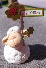 Schaf, Dekofigur, sitzend,  viel Glück 