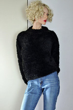 Vintage Strick Langhaar Pullover Flauschig Hüftlang Sweater Weich Stretch 36 38