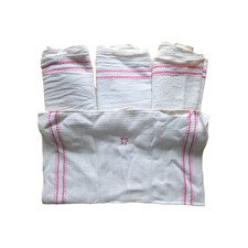 4 alte, antike Tücher, Leinentuch, weiß mit roter Stickerei EP ca. 1950