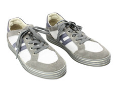 HOGAN Schuhe Herren EU 39 Grau Wildleder Leder Niedrig Top Weiß Schnürschuh