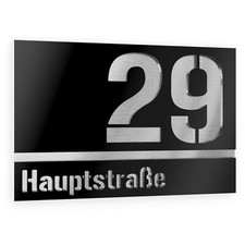 Graviers Hausnummer + Straßenname Haus Nr. Schild mit Gravur Edelstahl Schwarz