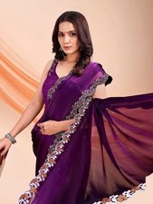 Sari Bluse Lila Bollywood Sari Designer Saree Partywear Hochzeit Indien Sarees