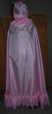XXL TRAUM Nylon rosa Rüschen Lolita Umhang Prinzessin Cape Kopfhaube geschlossen