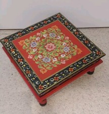 Indischer Bajot Tisch Vintage Couchtisch Teetisch Beistell-Tisch Handbemalt Ca.