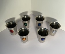 6 Zinnbecher Trinkbecher Mit Wunderschönen Emaillie Steinen 50er 60er 9cm