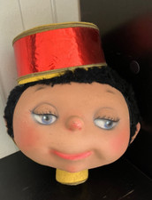 Alt Kopf Werbefigur 27x25cm Liftboy mit Hütchen 40-50erJ Weichkunststoff fleckig