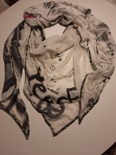 Plomo o Plata XXL Schal Tuch Peace Love Smiley Schwarz Weiß 300x150 NEU