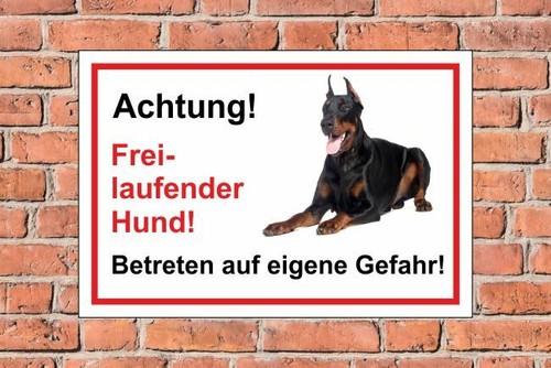 Schild hund dobermann achtung - schild,