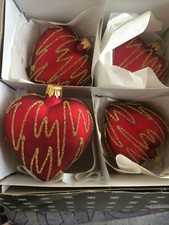 Baumschmuck Herz in Rot/Gold 8 cm von Hand verziert K 34