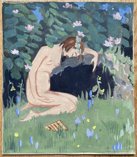 Nackte Frau im Wald. Aquarell