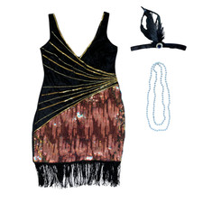 Kostüm Flapper 1920er Outfit Paillettenkleid mit Fransen, L(44-46)