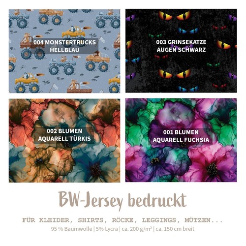 Baumwolljersey bedruckt bw - bedruckt,