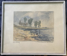 ::AQUARELL  °NIEDERRHEINISCHE LANDSCHAFT PAPPELN UFER SIGNIERT LUDWIG KLEIN