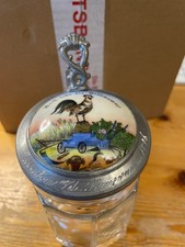 Glaskrug Bierkrug Zinn Deckel mit Medaillon Porzellan/Emaille Malerei 19. Jahrh.
