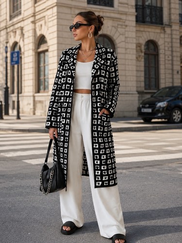Schwarz weiss strickmantel - schwarz/weiss,