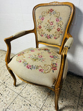 Sessel Stuhl Armlehnstuhl Chippendale Holz Schreibtischstuhl 60er Gobelin  Antik