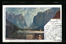 Künstler-AK Anton Hlavacek: Toblach, Partie am Toblacher-See, Eingang in das Am 