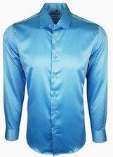 HERREN SATIN SHIRT HOCHZEITSKLEID FORMELL SMART SEIDIG GEFÜHL LANGE ÄRMEL £17,99 (422)